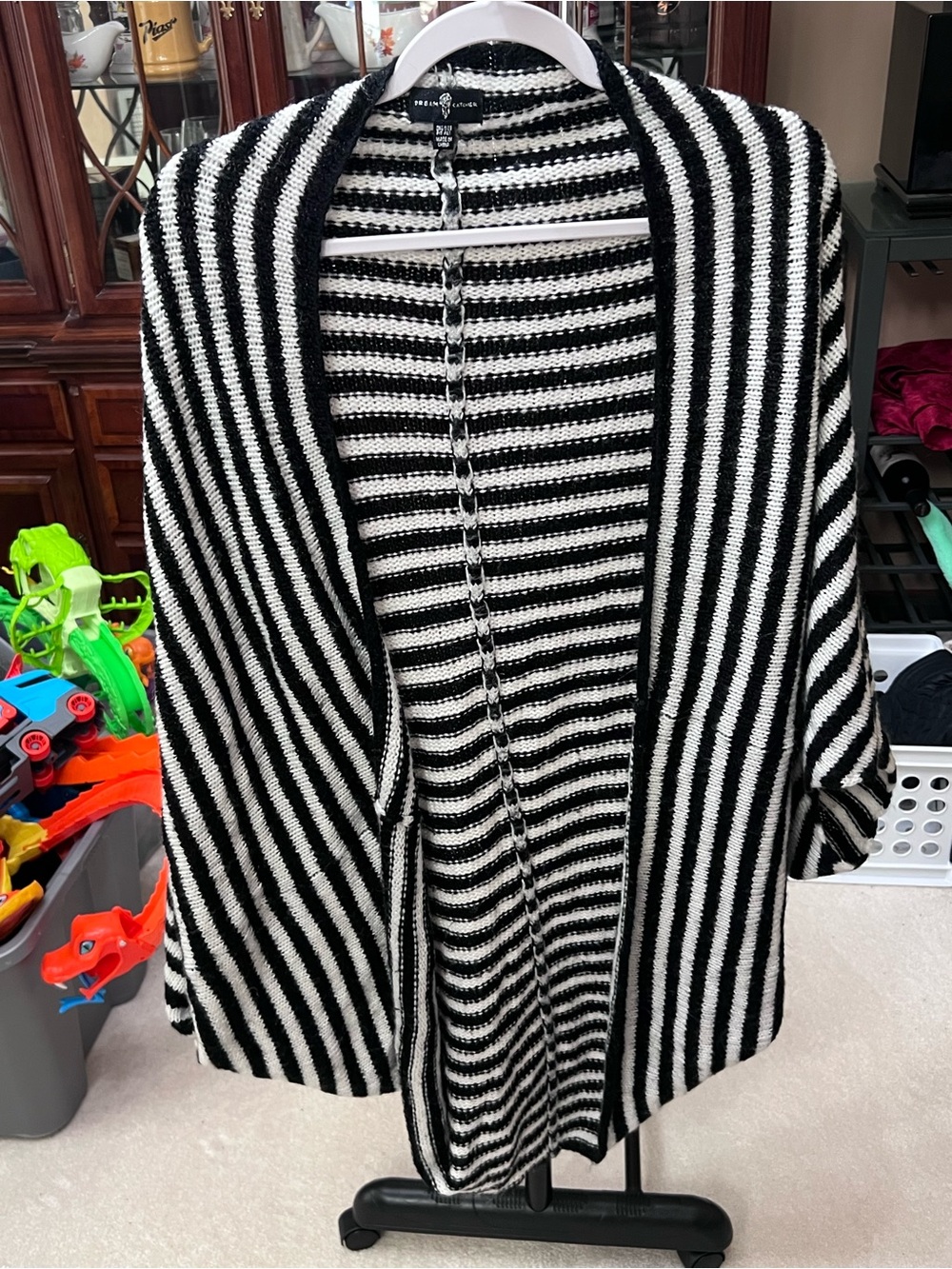 Striped Open-Front Knit Cardigan - Black & White